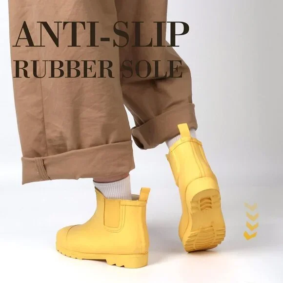 Women's Yellow Waterproof Rain Boots with Plush Lining Non-Slip Winter Boots - Picture 4 of 6